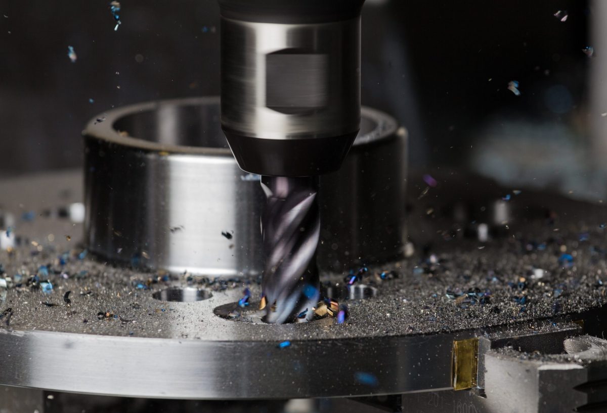 A hole is milled on a CNC machining center