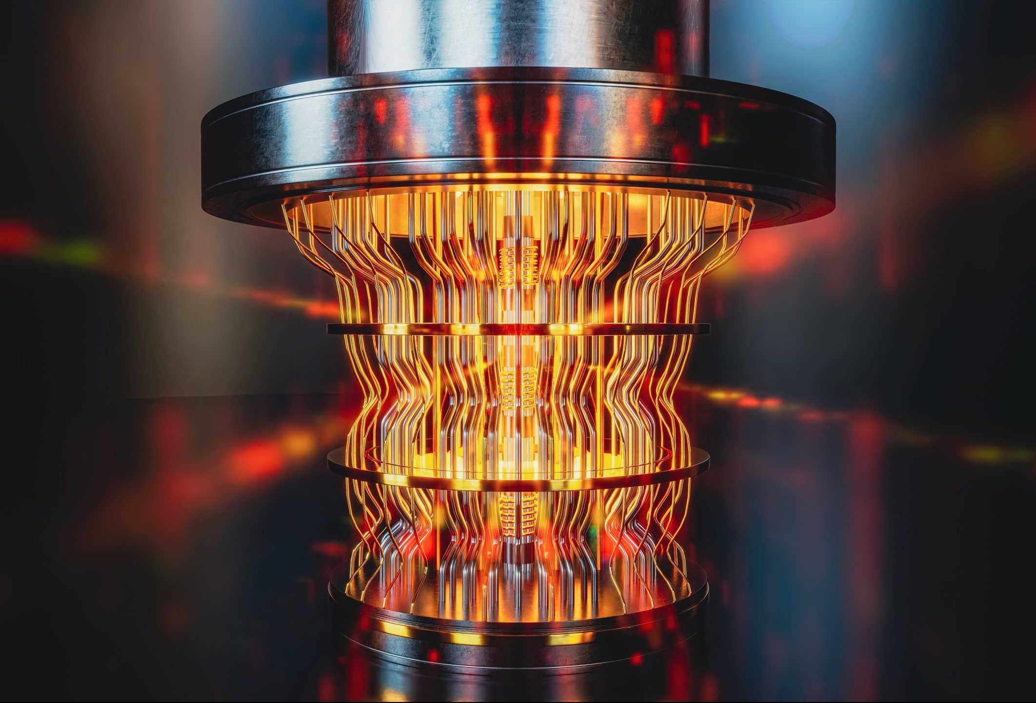 A futuristic glowing quantum computer unit, 3d render